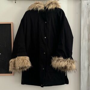 Peace Love World Faux Fur Trim Parka – Black Winter Coat – Size XS